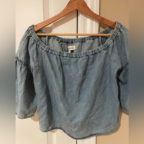 Madewell Tops - Madewell Women’s Light Blue Off Shoulder Crop Top Size S